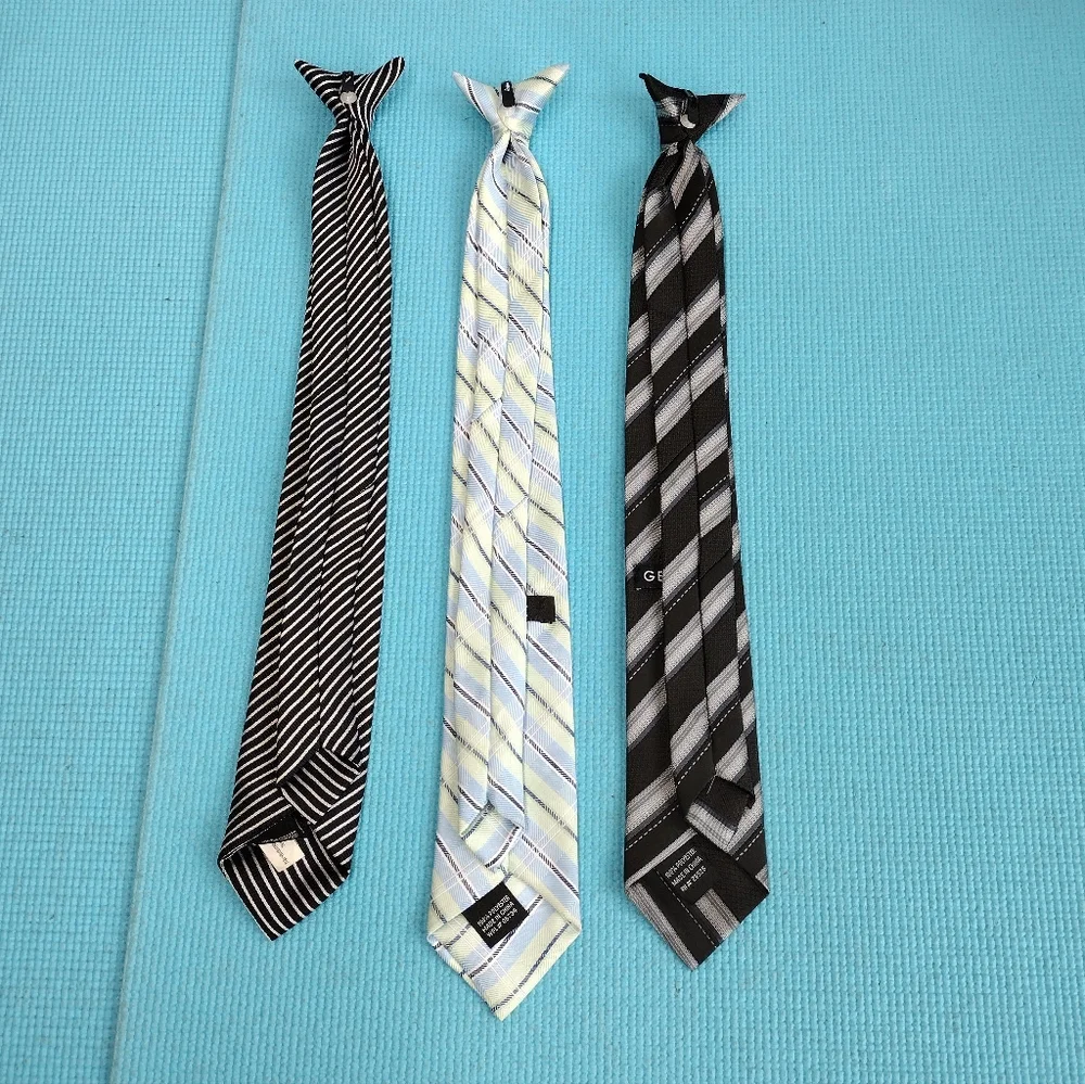 Youth/ Boys Set of 3 Clip On Ties (Black Grey Green/Blue)